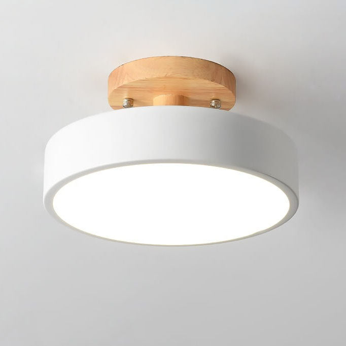 LED Semi-Flush Ceiling Light 12 in Wood & Acrylic Low-Profile Fixture for Bedroom Hallway Living Room Modern Home Lighting 3-Color Temperatu