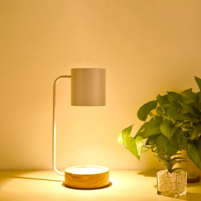 Flameless Scented Wax Warmer Lamp with Wood Base & Dimmable Ambient Light for Bedroom Living Room