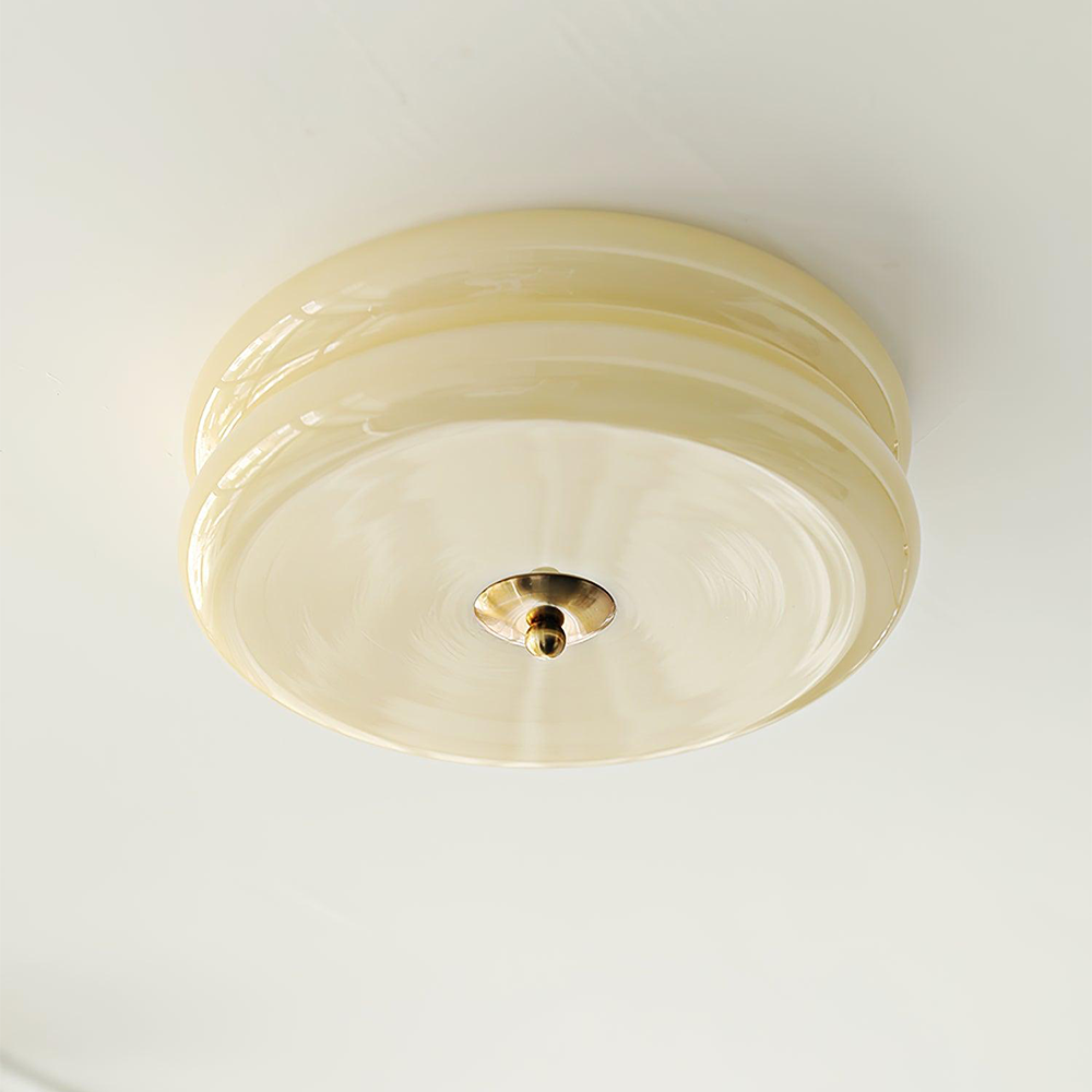 Round Flush Mount LED Fixture with 3 Color Temperatures Glass Metal 5 in Height for Bedroom Dining Room Kitchen Adjustable Kelvin Switch Mod