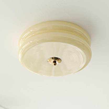 Round Flush Mount LED Fixture with 3 Color Temperatures Glass Metal 5 in Height for Bedroom Dining Room Kitchen Adjustable Kelvin Switch Mod