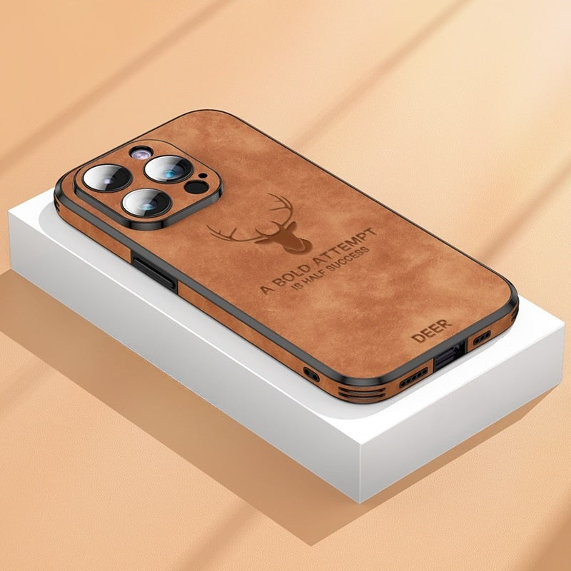 Genuine Suede iPhone Case with Camera Protection & Shock-Absorbing Silicone Liner for iPhone 12-17