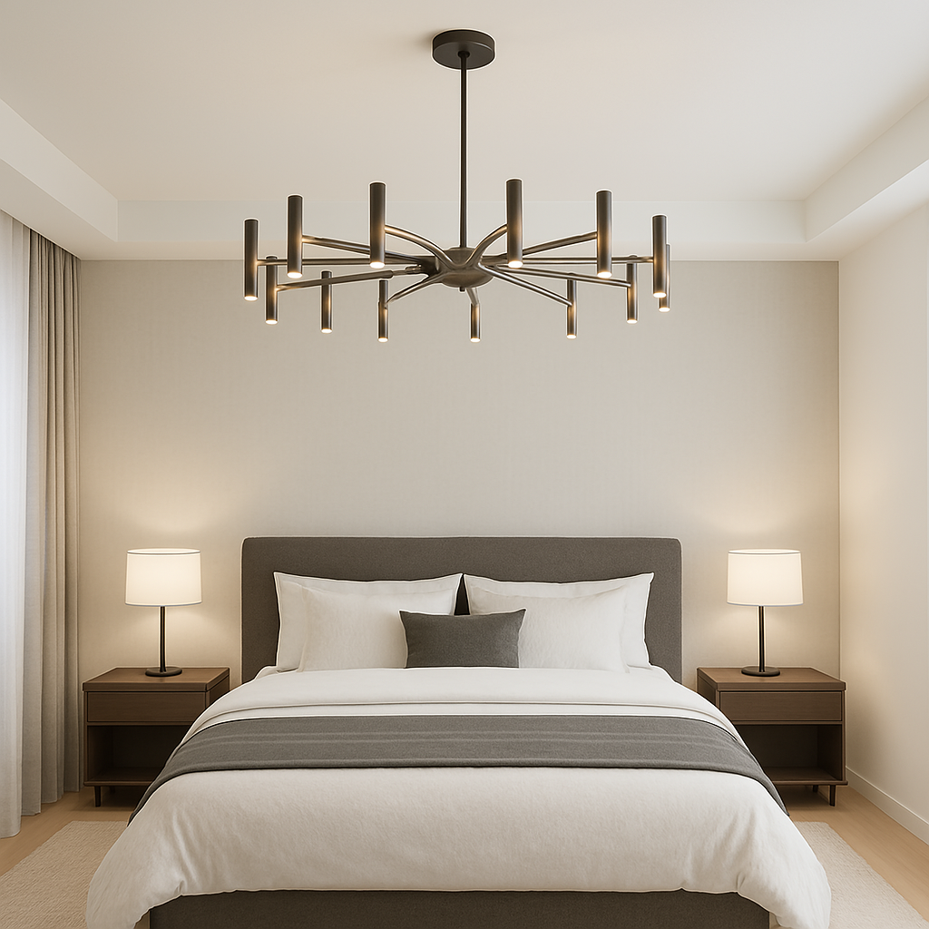 12-Light LED Chandelier Modern Metal Fixture for Dining Room Living Room Bedroom Black Hardwired Ceiling Light Contemporary Style