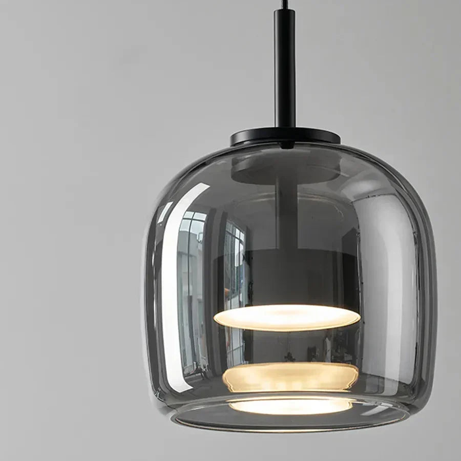 Glass Drop Ceiling Fixture 40 in Adjustable Height Cognac Smoke Gray Over Island Dining Table Modern Nordic Minimalist Hanging Lamp Bedroom