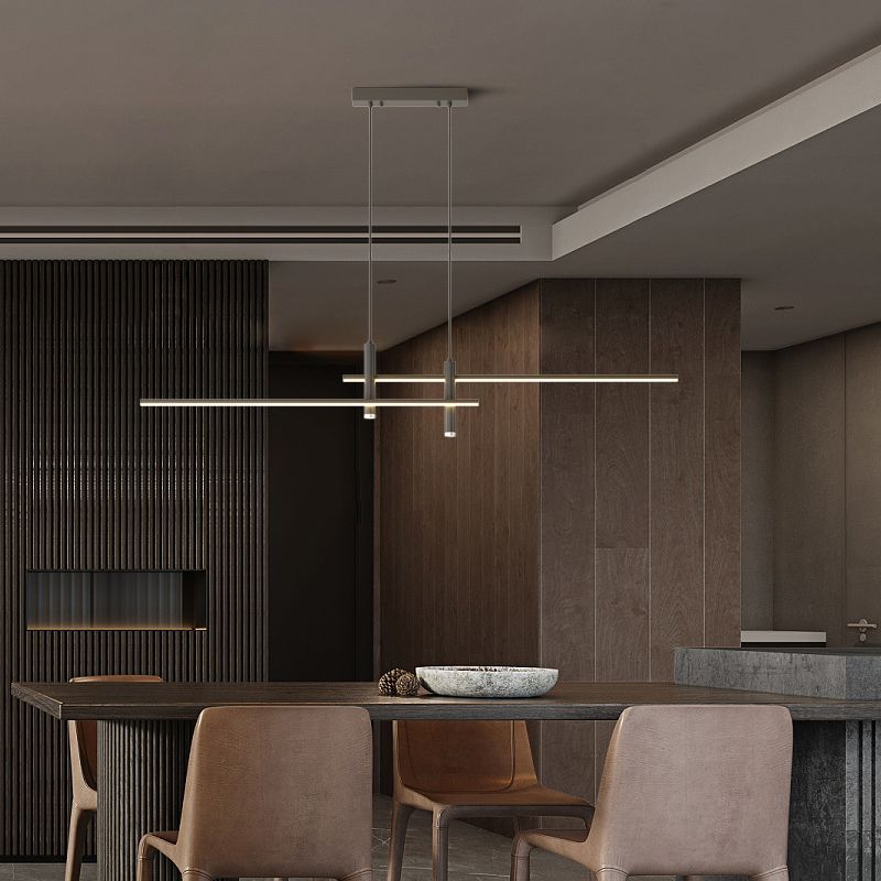 Linear Track Pendant Light Metal 2-Spotlight Bar Adjustable Modern Suspended Fixture for Kitchen Island Dining Living Room