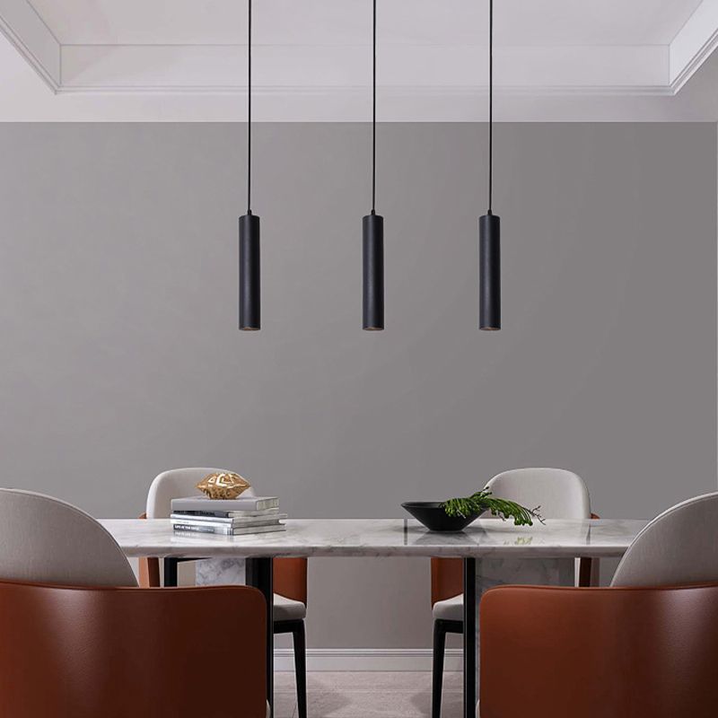 Cylindrical Metal Pendant Light Black Adjustable Drop Modern Hanging Fixture for Dining Room Kitchen Island Living Space