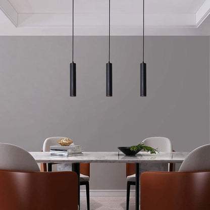 Cylindrical Metal Pendant Light Black Adjustable Drop Modern Hanging Fixture for Dining Room Kitchen Island Living Space
