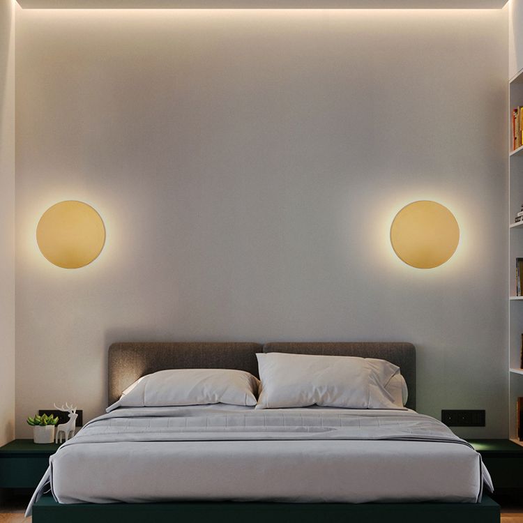Round Metal Wall Sconce Modern Minimalist LED Light for Bedroom Living Room Black White Gold Finish Hardwired 8 to 20 Inch