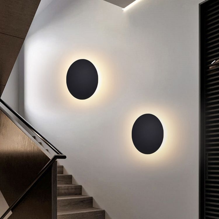 Round Metal Wall Sconce Modern Minimalist LED Light for Bedroom Living Room Black White Gold Finish Hardwired 8 to 20 Inch