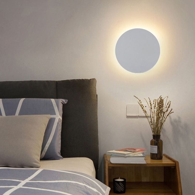 Round Metal Wall Sconce Modern Minimalist LED Light for Bedroom Living Room Black White Gold Finish Hardwired 8 to 20 Inch