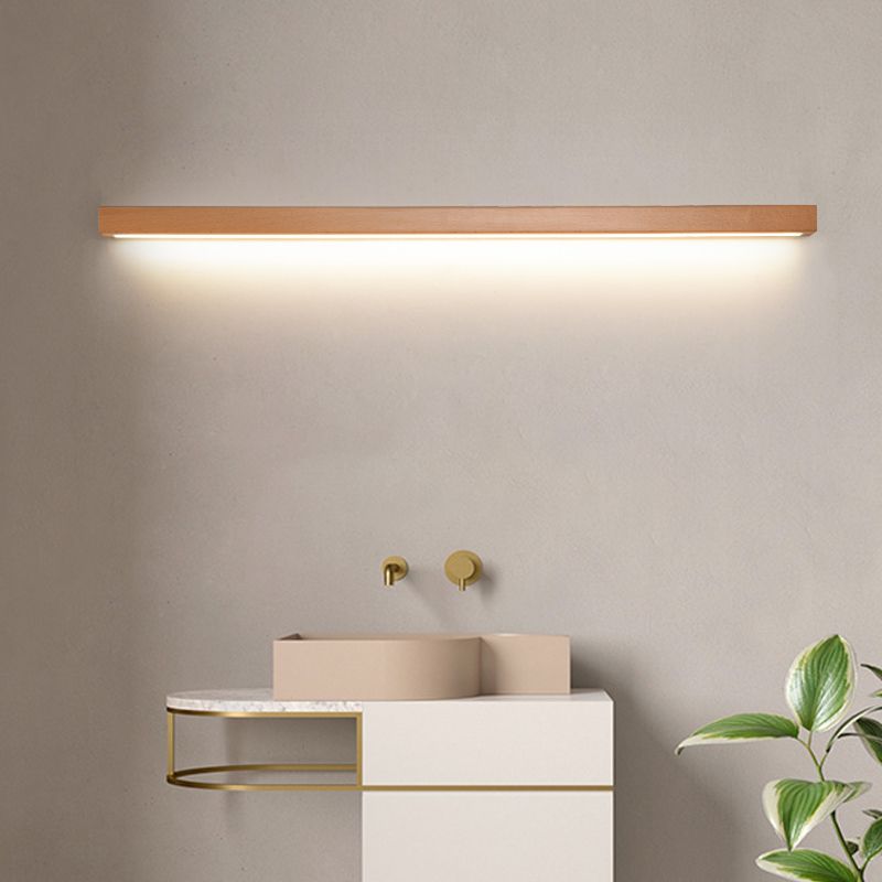 Rectangular Wood LED Wall Sconce with Acrylic Shade for Bedroom & Living Room | Modern Minimalist Mirror Light