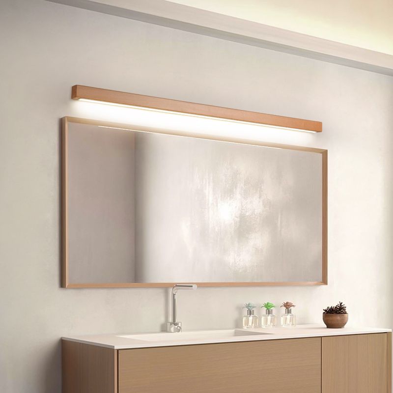 Rectangular Wood LED Wall Sconce with Acrylic Shade for Bedroom & Living Room | Modern Minimalist Mirror Light