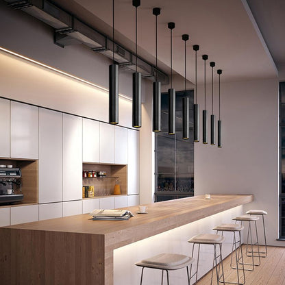 Cylindrical Metal Pendant Light Black Adjustable Drop Modern Hanging Fixture for Dining Room Kitchen Island Living Space
