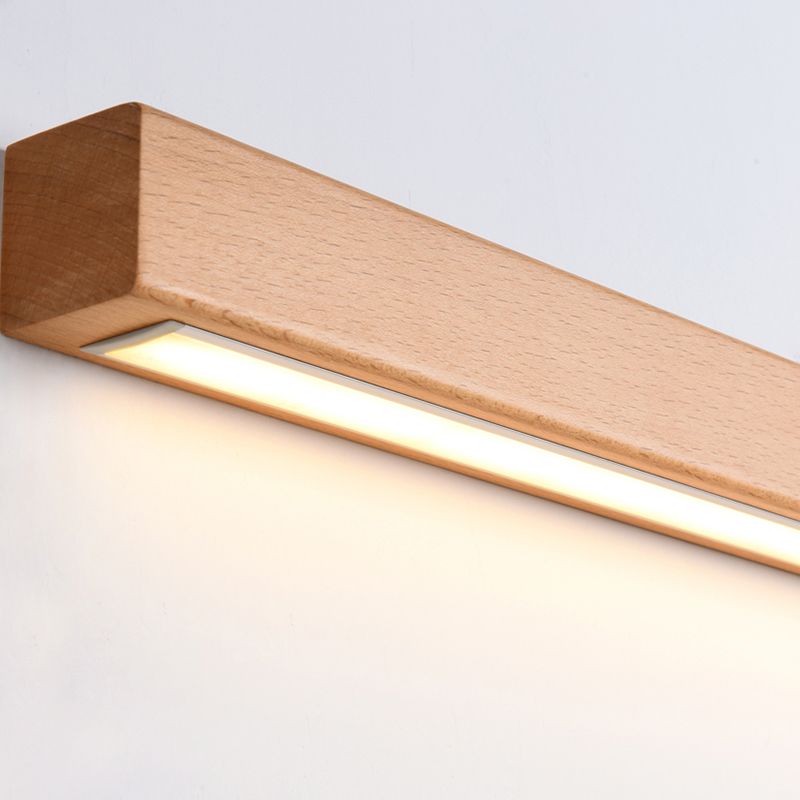 Rectangular Wood LED Wall Sconce with Acrylic Shade for Bedroom & Living Room | Modern Minimalist Mirror Light