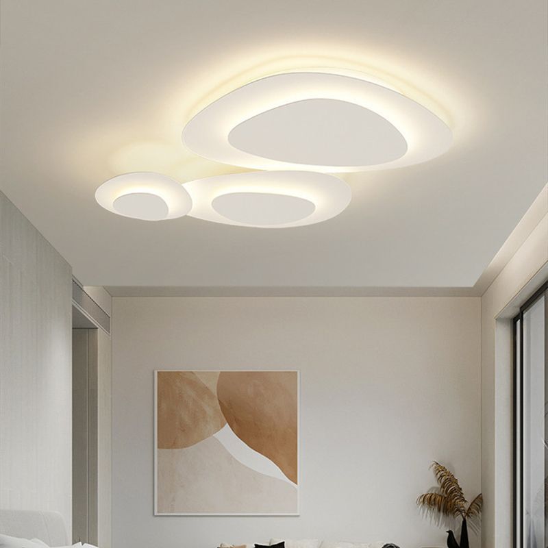 Three-Ring LED Flush Mount Light White Metal 43 in Wide Dimmable for Bedroom Living Room Dining Space Modern Low Profile