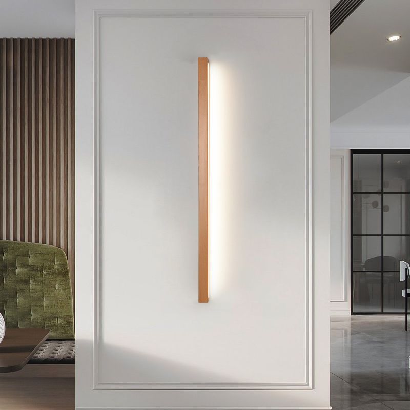Rectangular Wood LED Wall Sconce with Acrylic Shade for Bedroom & Living Room | Modern Minimalist Mirror Light