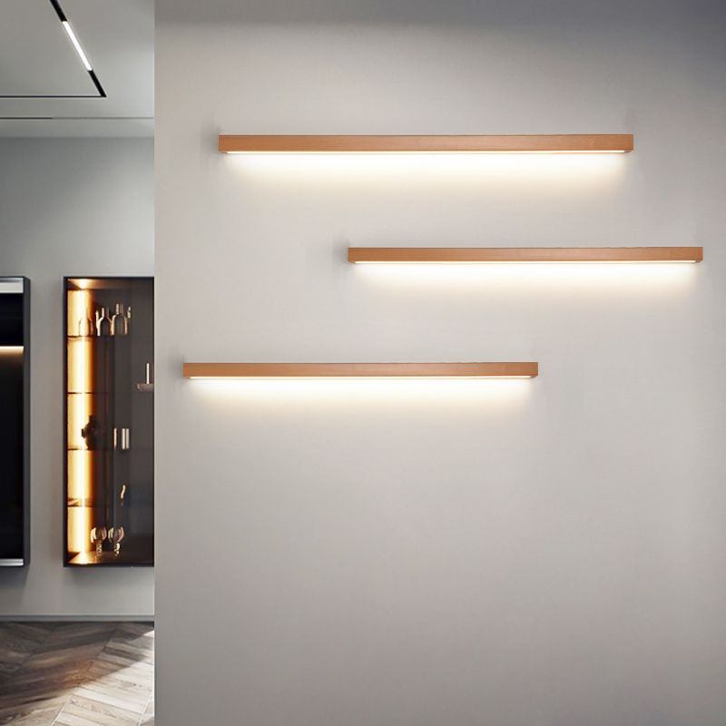 Rectangular Wood LED Wall Sconce with Acrylic Shade for Bedroom & Living Room | Modern Minimalist Mirror Light
