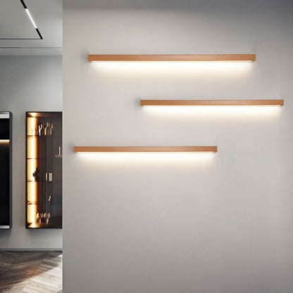 Rectangular Wood LED Wall Sconce with Acrylic Shade for Bedroom & Living Room | Modern Minimalist Mirror Light