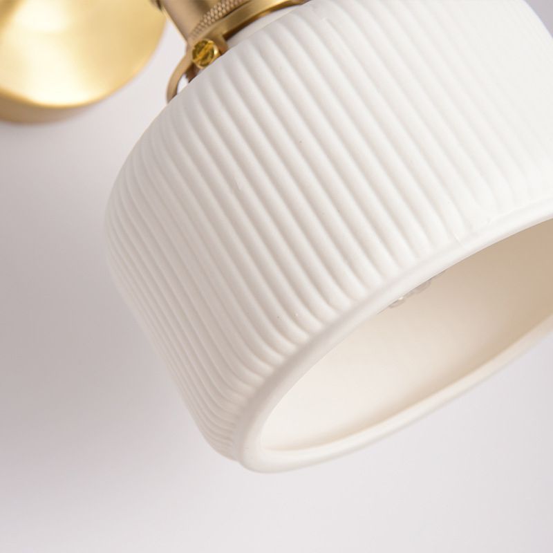 Ceramic Wall Sconce with Geometric Metal Mount – White Hardwired Fixture for Bedroom, Hallway & Bath