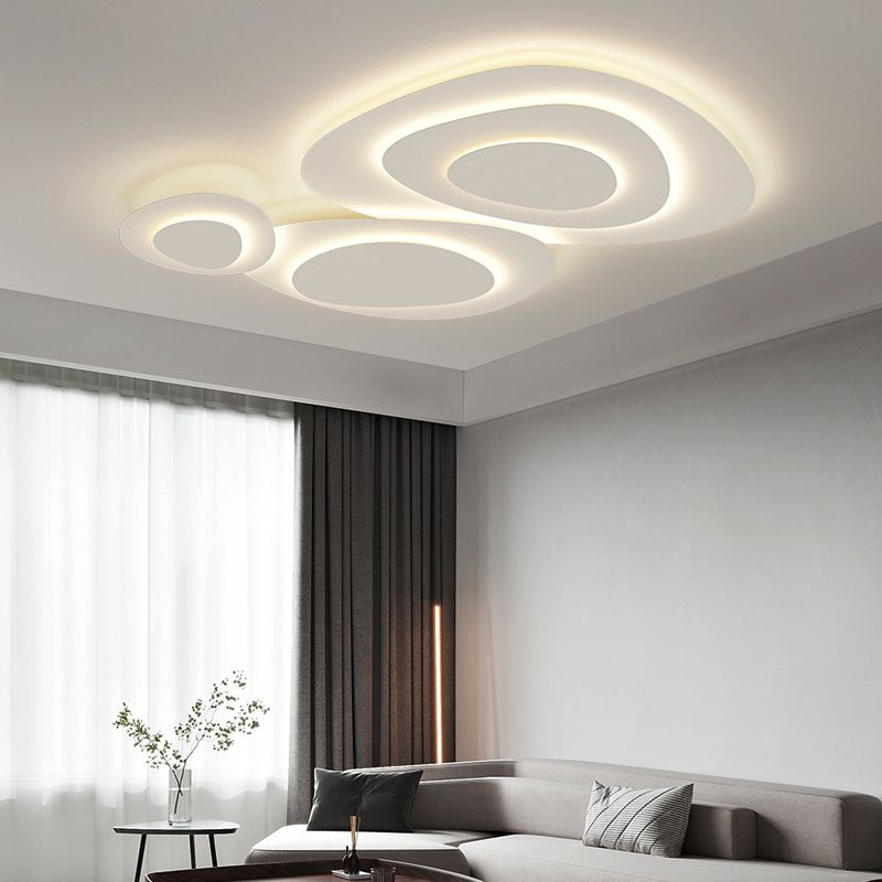 LED Flush Mount Ceiling Light 43 in White Metal Three-Disc Organic Shape Dimmable for Living Room Bedroom Dining Room Contemporary Home Ligh