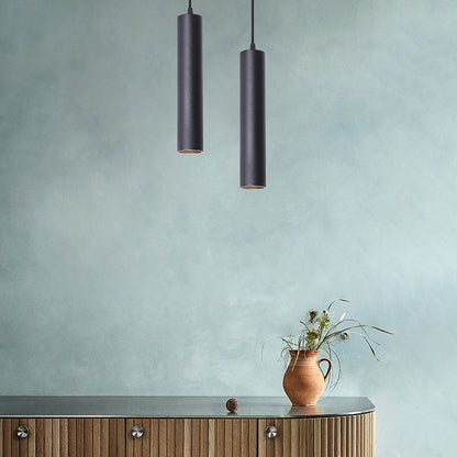 Cylindrical Metal Pendant Light Black Adjustable Drop Modern Hanging Fixture for Dining Room Kitchen Island Living Space