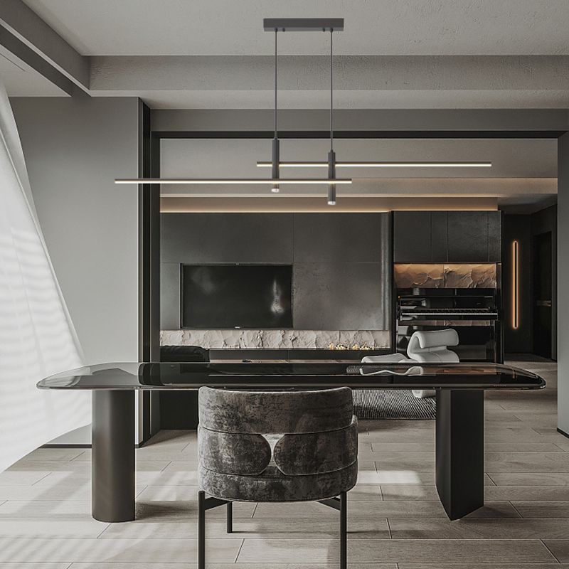 Linear Track Pendant Light Metal 2-Spotlight Bar Adjustable Modern Suspended Fixture for Kitchen Island Dining Living Room
