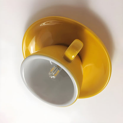 Ceramic Coffee Cup Flush Mount Light for Bedroom Living Room Kitchen Modern Decorative LED Fixture 110V Hardwired Compact Playful Design Amb