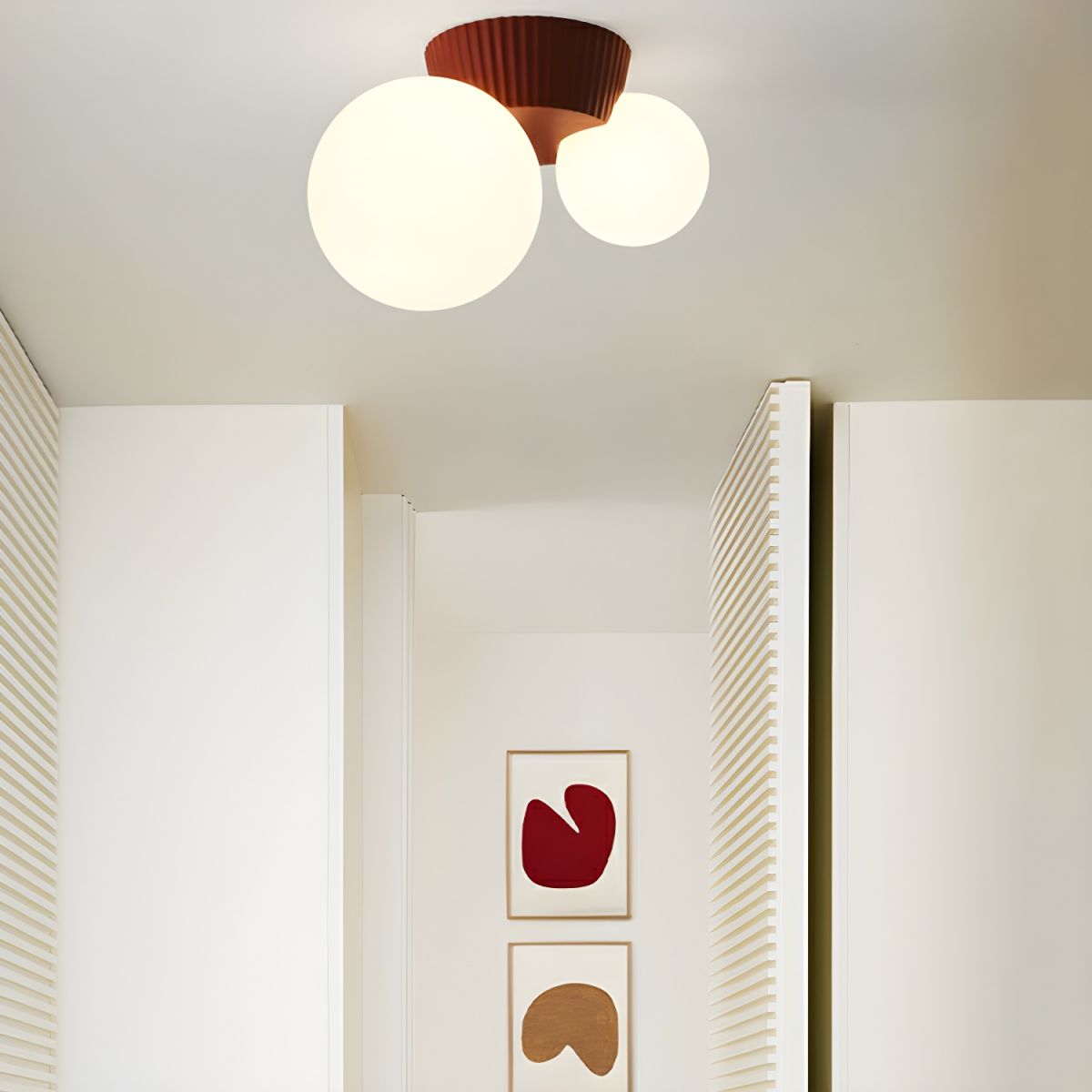 Twin Globe Ceiling Light with Green Base – Modern Two-Bulb Flush Mount for Living Room & Bedroom