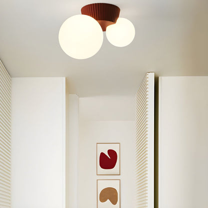 Twin Globe Ceiling Light with Green Base – Modern Two-Bulb Flush Mount for Living Room & Bedroom