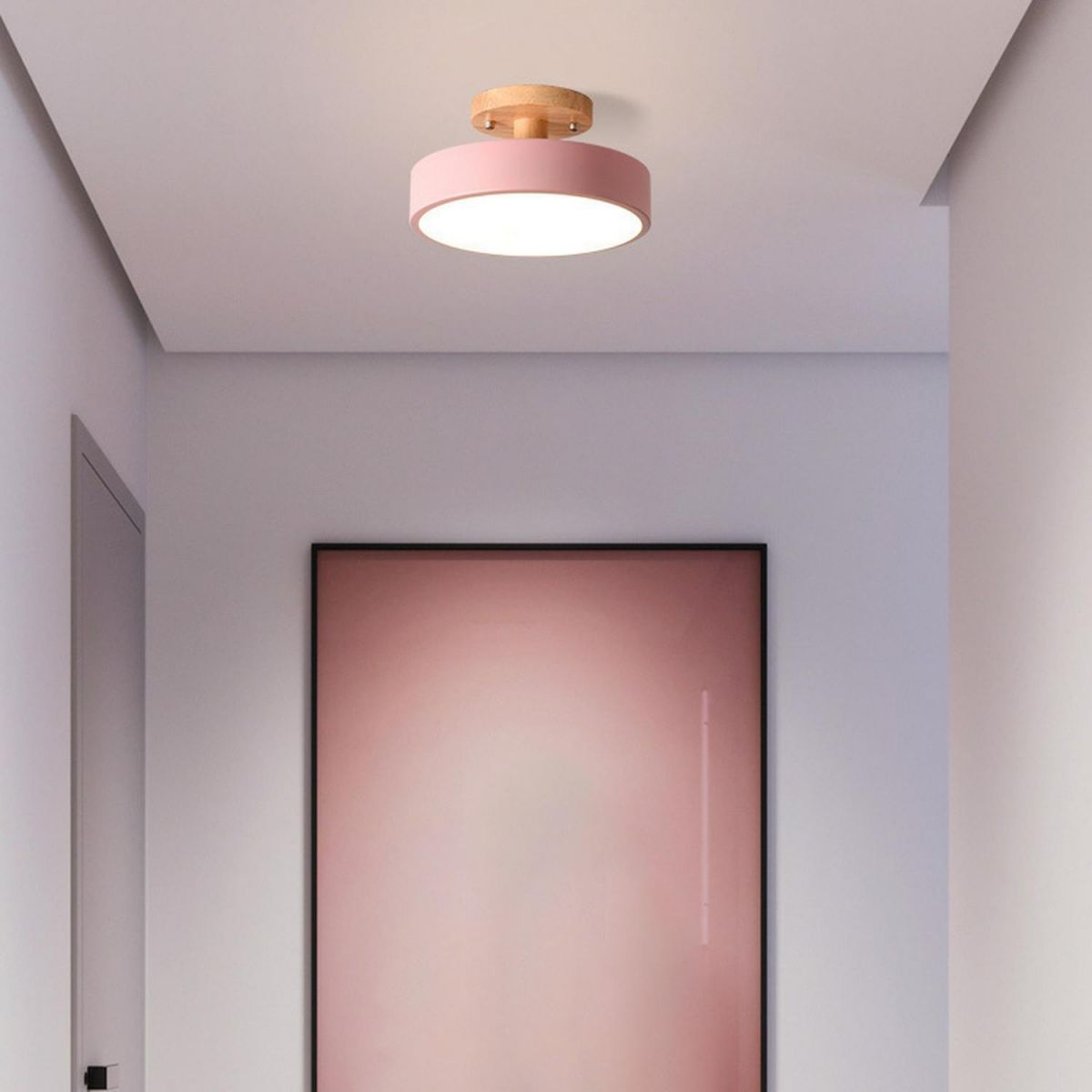 12W LED Flush Mount Light Wood & Green Finish for Bedroom Hallway Small Rooms Modern Scandinavian Style Ceiling Fixture 32-108 sq ft