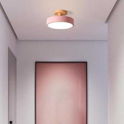 12W LED Flush Mount Light Wood & Green Finish for Bedroom Hallway Small Rooms Modern Scandinavian Style Ceiling Fixture 32-108 sq ft