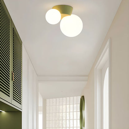Dual-Globe Flush Mount Light 8.5 in Green Resin for Bedroom Hallway Ambient Lighting G9 Socket Compact Overhead Fixture