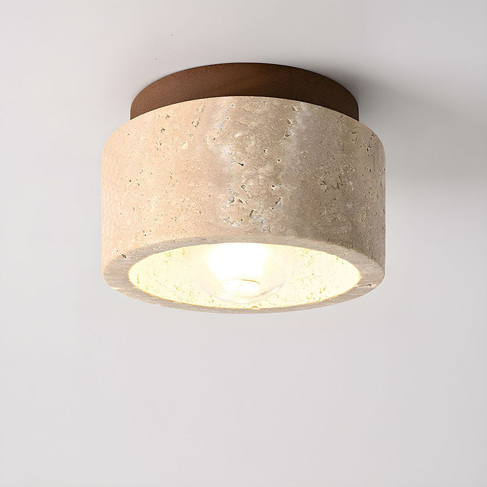 Flush Mount Stone & Wood Light Fixture 10 in Round Natural Beige for Low Ceilings Bedroom Entryway Cozy Overhead Lighting E26 Base