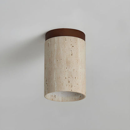 Flush Mount Stone & Wood Light Fixture 10 in Round Natural Beige for Low Ceilings Bedroom Entryway Cozy Overhead Lighting E26 Base