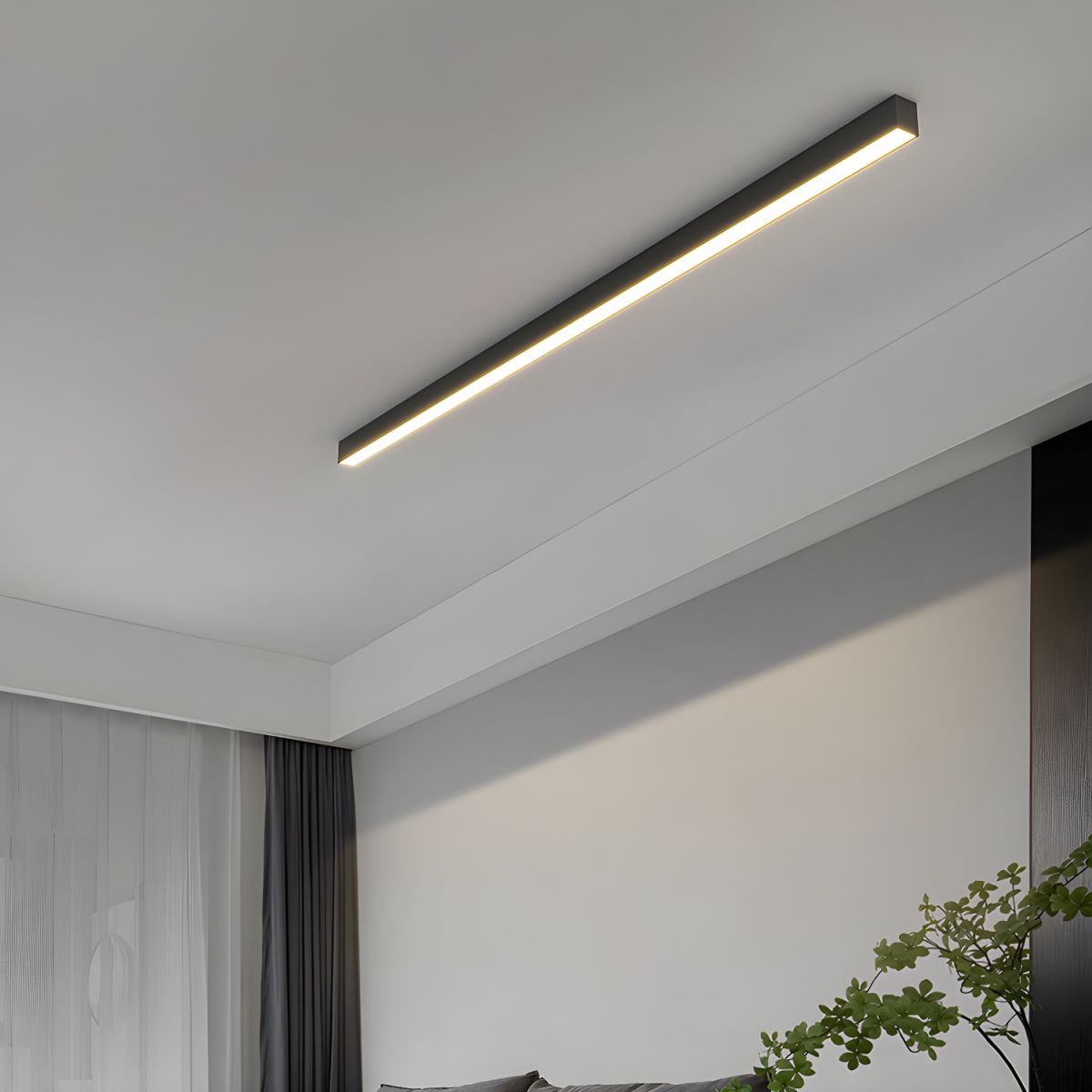 Linear LED Flush Mount Ceiling Light 47-inch Black Fixture for Bedroom Living Room Hallway Contemporary Minimalist Home Lighting