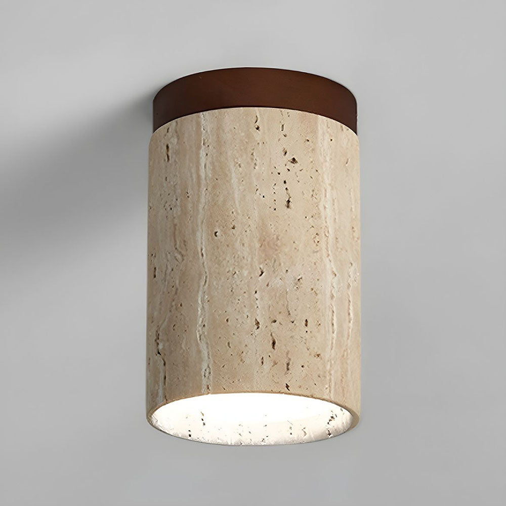 Flush Mount Stone & Wood Light Fixture 10 in Round Natural Beige for Low Ceilings Bedroom Entryway Cozy Overhead Lighting E26 Base