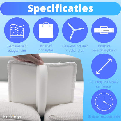 Foam Bed Bridge for Split Mattresses 79 in Twin King Converter White Gap Eliminator Anti-Slip Strap Couples Bedroom Sleep Surface Stabilizer