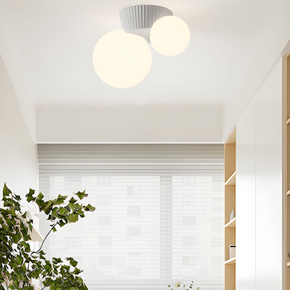 Twin Globe Ceiling Light with Green Base – Modern Two-Bulb Flush Mount for Living Room & Bedroom