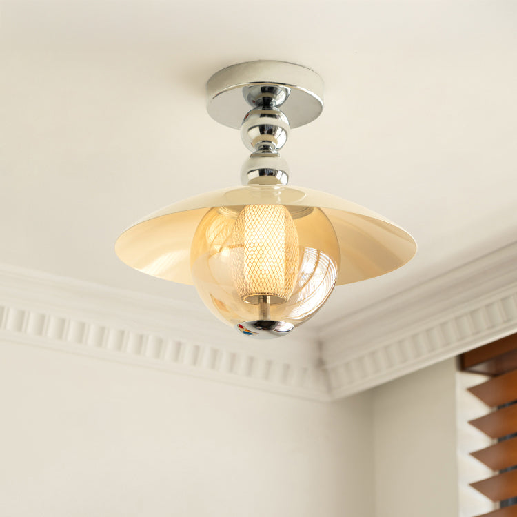 Flush Mount Glass Dome Ceiling Light 12 Inch Warm LED for Foyer Hallway Entry Corridor Modern Home 2700K 420 Lumens