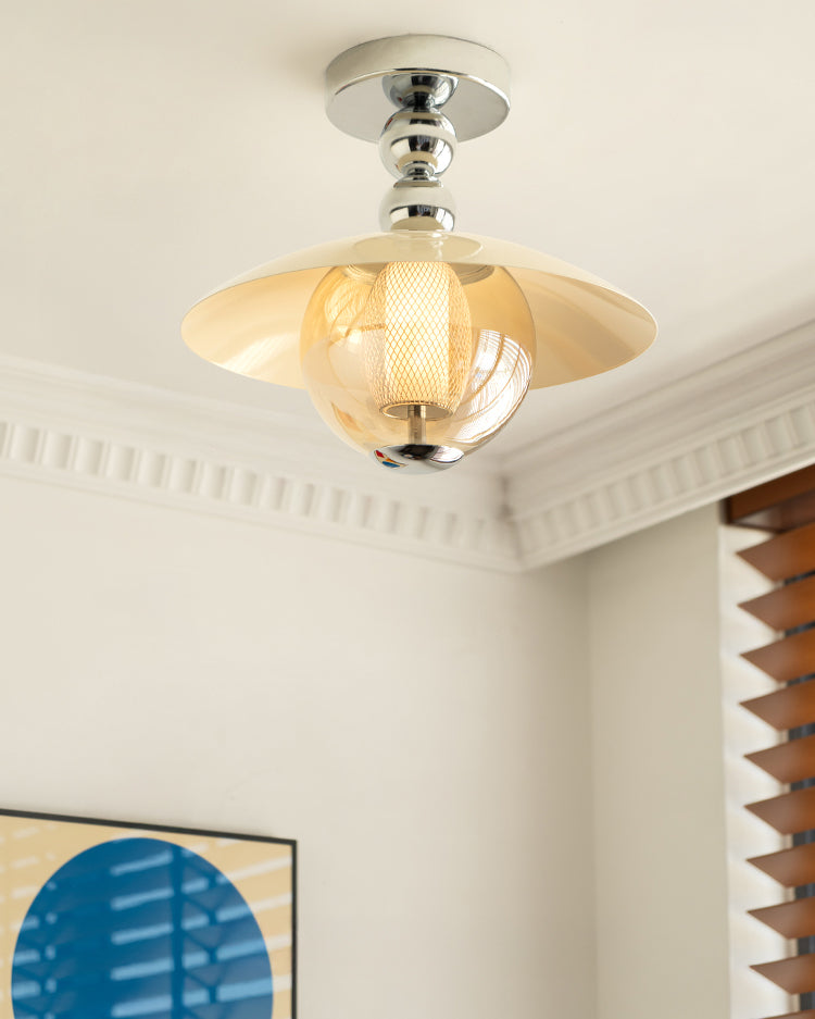 Flush Mount Glass Dome Ceiling Light 12 Inch Warm LED for Foyer Hallway Entry Corridor Modern Home 2700K 420 Lumens