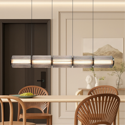 Linear Glass Cylinder Hanging Fixture LED 37 in Black for Kitchen Islands Dining Tables Bar Counter Contemporary Overhead Lighting