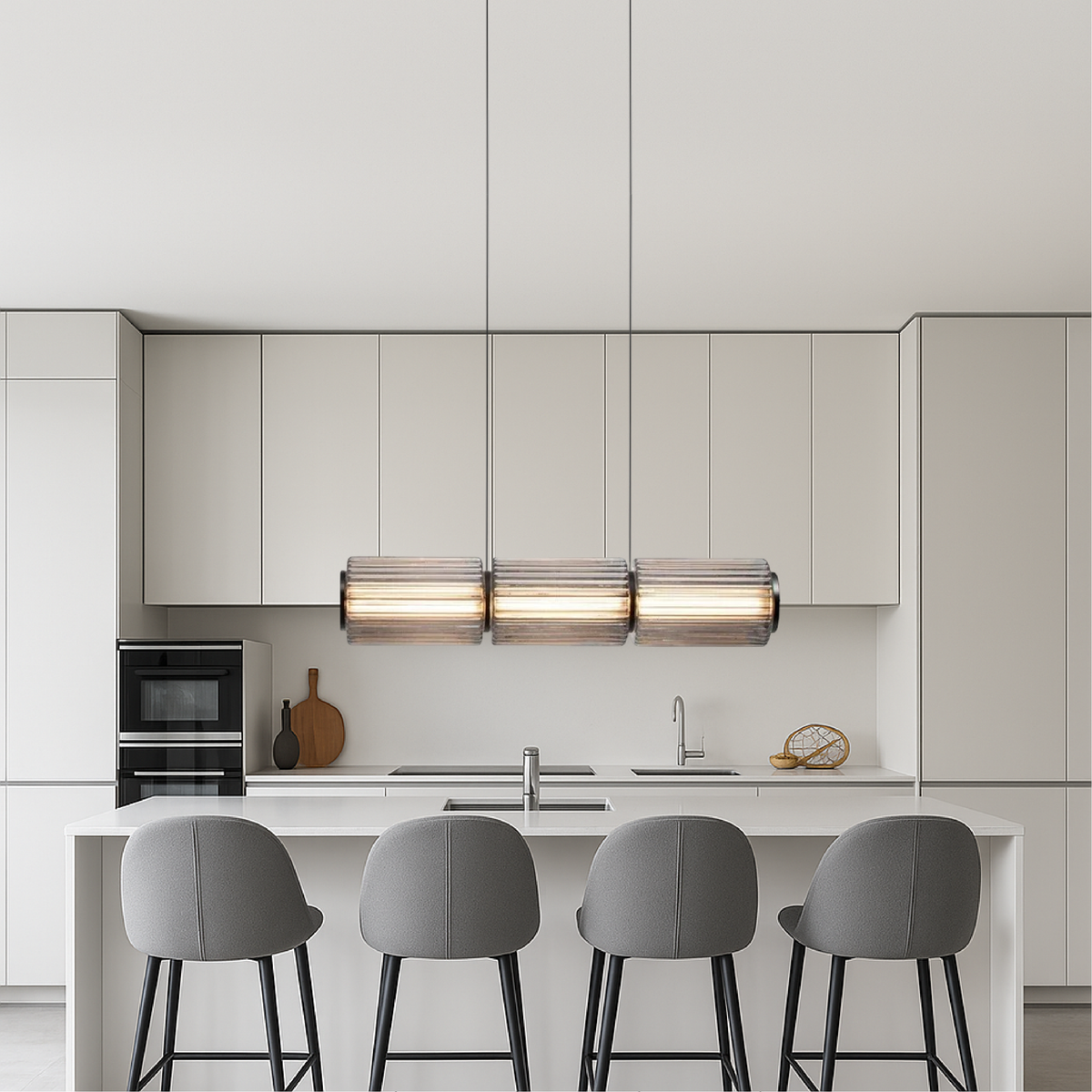 Linear Glass Cylinder Hanging Fixture LED 37 in Black for Kitchen Islands Dining Tables Bar Counter Contemporary Overhead Lighting