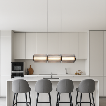 Linear Glass Cylinder Hanging Fixture LED 37 in Black for Kitchen Islands Dining Tables Bar Counter Contemporary Overhead Lighting