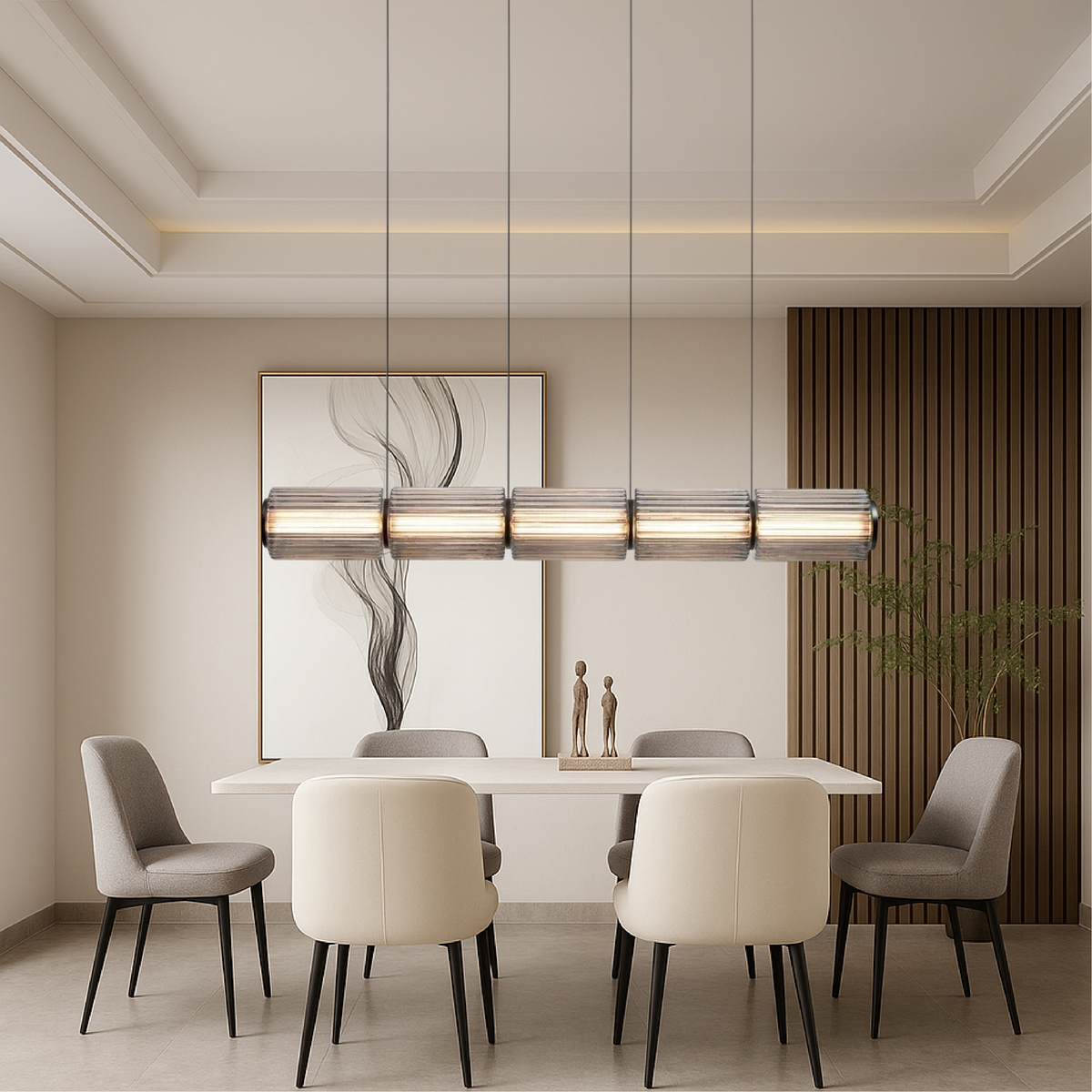 Linear Glass Cylinder Hanging Fixture LED 37 in Black for Kitchen Islands Dining Tables Bar Counter Contemporary Overhead Lighting