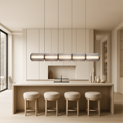 Linear Glass Cylinder Hanging Fixture LED 37 in Black for Kitchen Islands Dining Tables Bar Counter Contemporary Overhead Lighting