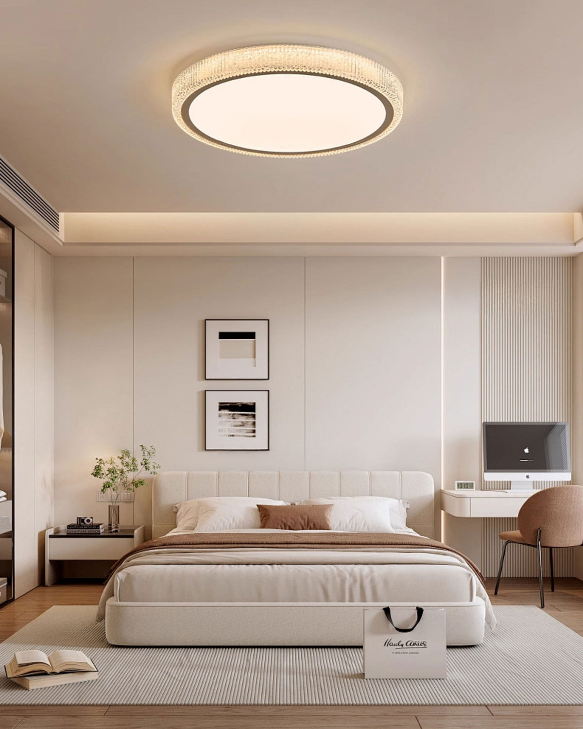 Round Flush Mount LED Ceiling Light 22W Low Profile Modern Fixture for Bedrooms Living Rooms Hallways Warm White 2700K 1200 Lumens Metal Acr