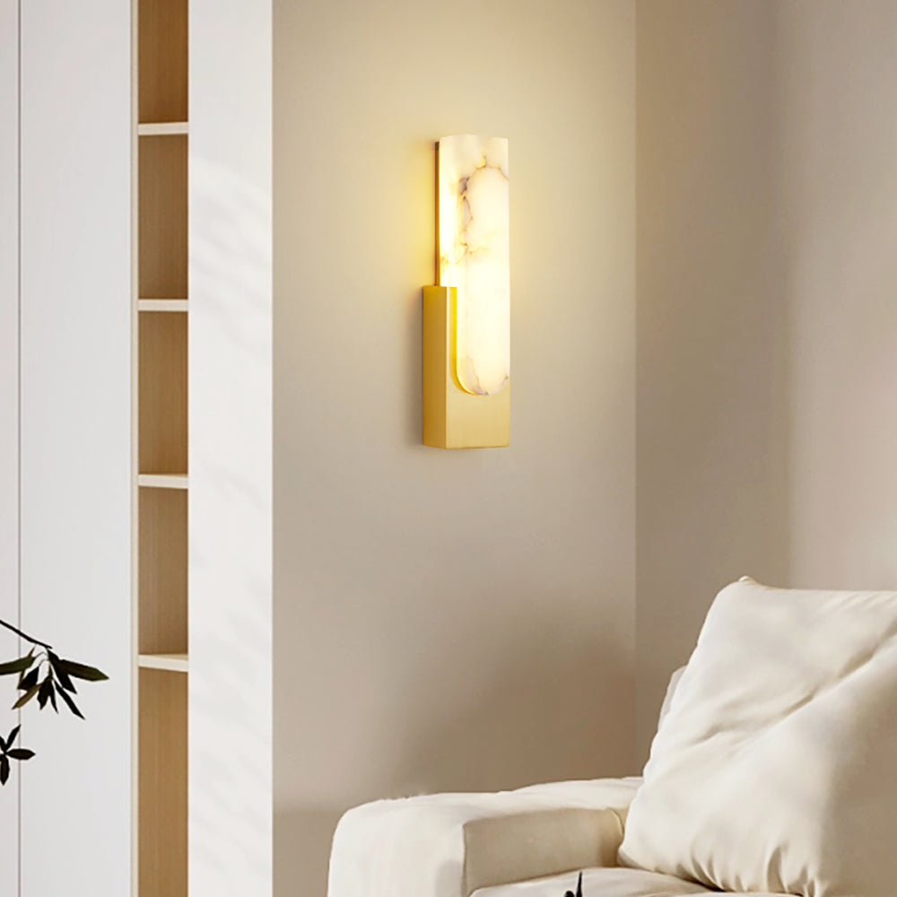 LED Sconce Light 20 Inch Vertical Alabaster Shade Gold Base Hardwired Modern Bedroom Hallway Wall Fixture for Contemporary Homes