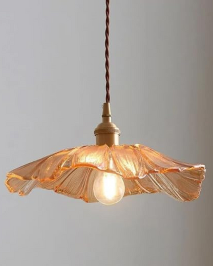 Glass Pendant Light with Brass Socket and Organic Petal Shape for Dining Room and Living Space