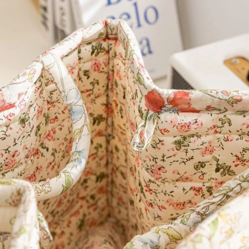 Fabric Storage Bin with Botanical Print – Collapsible Organizer for Closet, Shelf & Dresser – Lightweight Canvas Cube for Shoes, Linens &