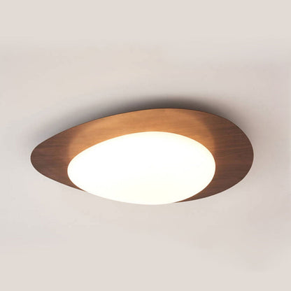 Oval Stone-Textured LED Ceiling Mount Light with Timber Finish for Bedrooms | Modern Hardwired Close-to-Ceiling Fixture for Living Rooms &
