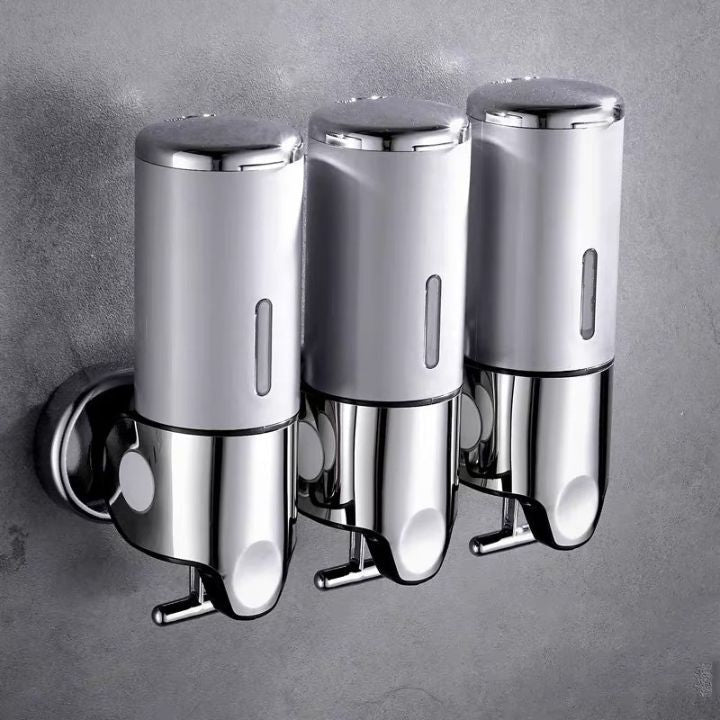Wall Mount Soap Dispenser with Push Pump - Stainless Steel Liquid Holder for Shampoo, Lotion & Hand Wash in Bathroom, Kitchen, Shower